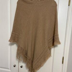 Classic Fringe Poncho Sweater - Camel